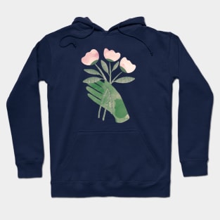 Green hand with powder pink flowers for you Hoodie